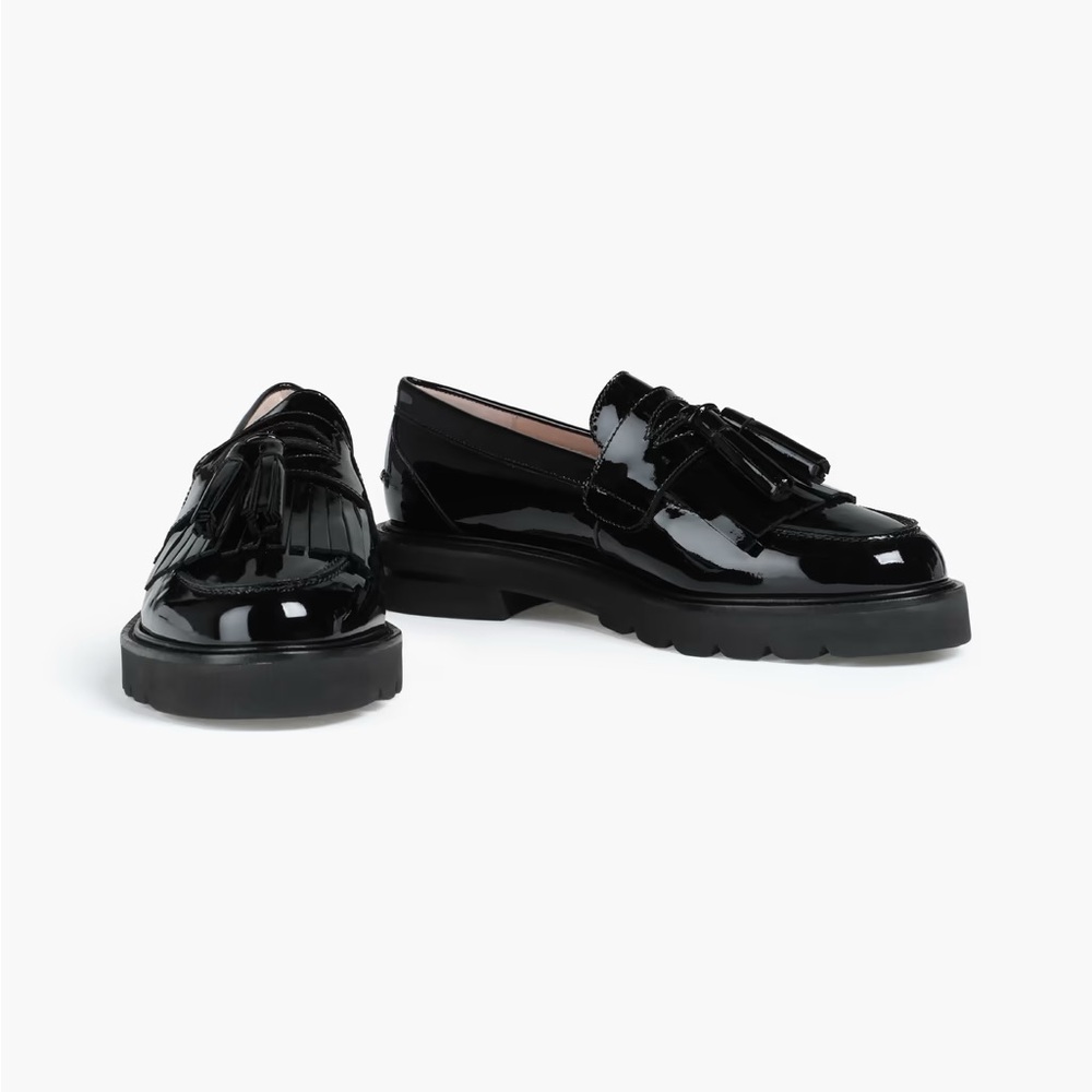 Stuart Weitzman Glossy Black Tassel Loafers